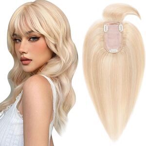 New Gold Blonde Hair Pieces 100% Real Human Hair topper 10” soft With Bangs